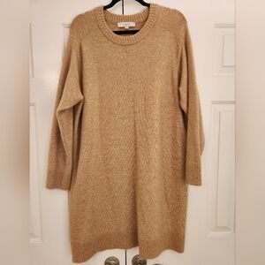 Large LOFT Cozy Long Sleeve Sweater Dress Tan Round Neck Knee Length